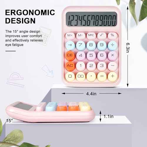 Mechanical Switch Calculator with Big Buttons, Calculators Desktop, 12 Digits, Large LCD Display, Desk Calculator, Cute Pink Calculators for Teachers Students Basic Office (Pink)