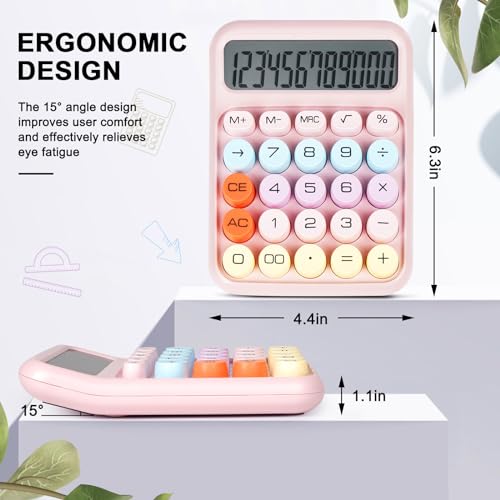 Pink Mechanical Switch Calculator with Large LCD Display, 12 Digit Desktop Office Calculator for Teachers Students