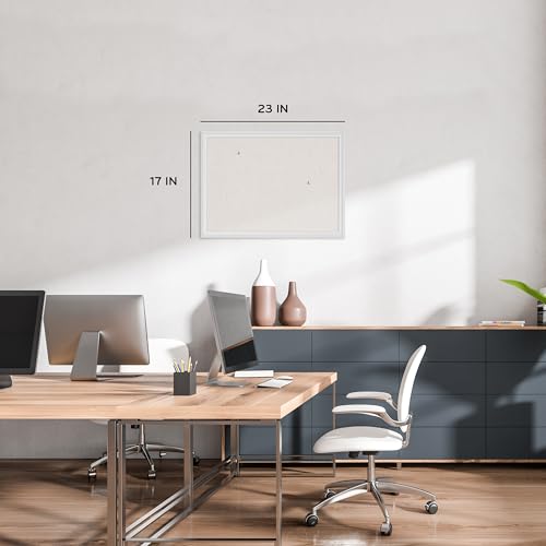 U Brands Bulletin Board, 18 x 24 Inch Linen Fabric Pin Board, Farmhouse White Wood Style Frame, Wall Message Center & Vision Board for Farmhouse Decor, Home Office, Classroom, Includes Push Pins