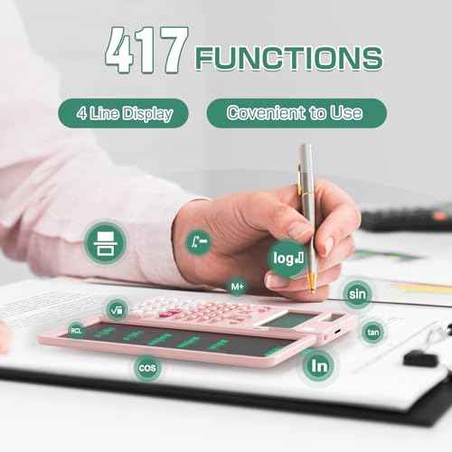Rechargeable Scientific Calculator for Students, Pink 991ES MAX Foldable Science Calculator with Notepad 417 Function Solar Energy Science Calculators for Middle and High School Supplies (Pink)