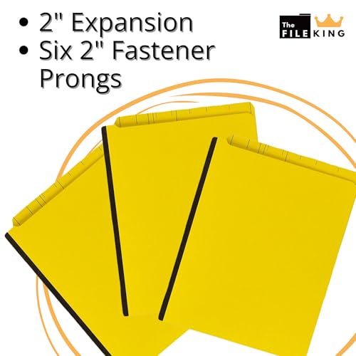 The File King Two Divider Pressboard Classification Yellow File Folder - Letter Size | Box of 10 | End Tab | 2¡± Expansion | Six 2-Inch Fastener Prongs | Made in America