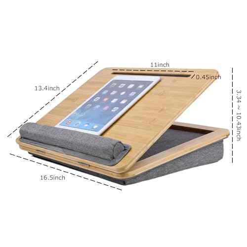 SUMISKY Adjustable Lap Desk-Portable Laptop Stand with Cushion, Bamboo Platform with Phone Holder, Wrist Pad Fits up to 15.6 Inch Laptops