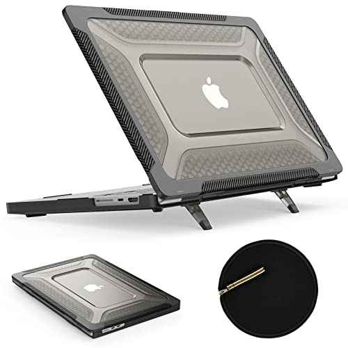 SEYMAC stock Case for MacBook, Shock-Absorbing Protection with Folding Stand &Mouse Pad Case for MacBook Pro 16 inch, Black