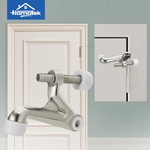 HOMOTEK 1 Pack Hinge Pin Door Stop - Adjustable Heavy Door Stop with Black Rubber Bumper Tips, Satin Nickel