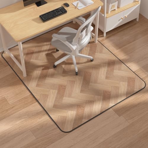Blvornl Desk Chair Mat for Hardwood Floor, 47" x 60" Wood Grain Office Chair Mat for Rolling Chairs, Anti Slip Computer Chair Mats for Hard Floors, Heavy Duty Carpeted Protector Rug for Home Office