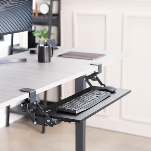 VIVO Large Clamp-on 27 (33 Including Clamps) x 11 inch Computer Keyboard and Mouse Tray with 12 Setting Swinging Height Adjustment, Platform Drawer for Typing, Black, MOUNT-KB08V
