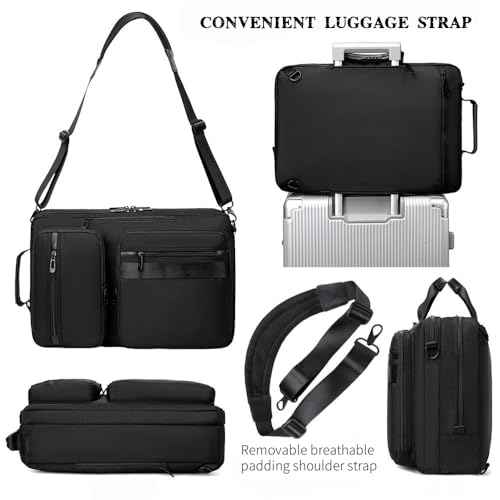 3 in 1 Laptop Bag for Men 17.3 Inch Laptop Backpack Computer Bag for Business/Work/Travel Convertible Backpack Messenger Shoulder Bag for Men Women Black