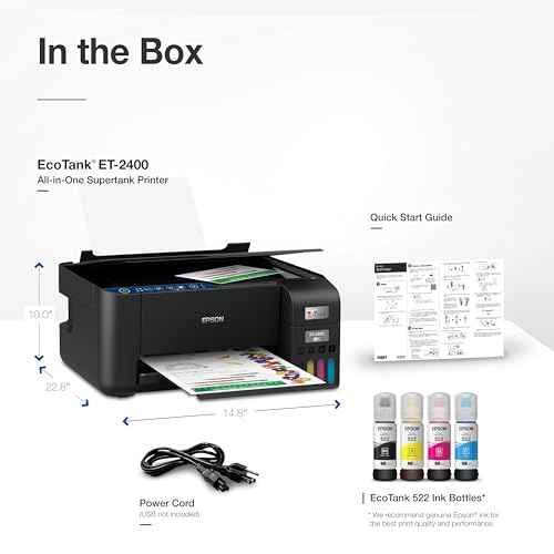 Epson EcoTank ET-2400 Wireless Color All-in-One Cartridge-Free Supertank Printer with Scan and Copy ? Easy, Everyday Home Printing, Black