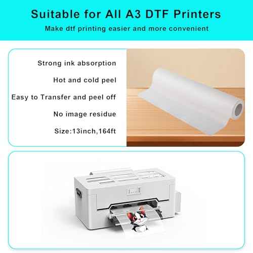 DTF Transfer Film Roll A3+£¨13" x 164Ft£©, Matte Clear PreTreat DTF Film Roll, PTF Hot & Cold Peel Direct to Film for All Fabric and Colors T-Shirts Textile