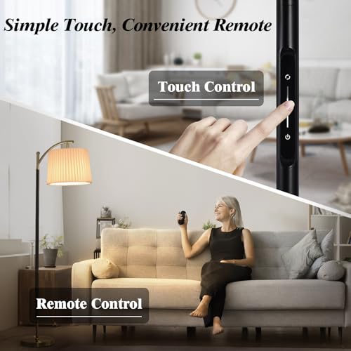 Etto Dimmable Floor Lamp with Fabric & Pleated Shades, Remote & Touch Control, Adjustable Brightness & Color Temperatures, Farmhouse Tall Standing Lamp for Living Room Bedroom Office (Black Gold)