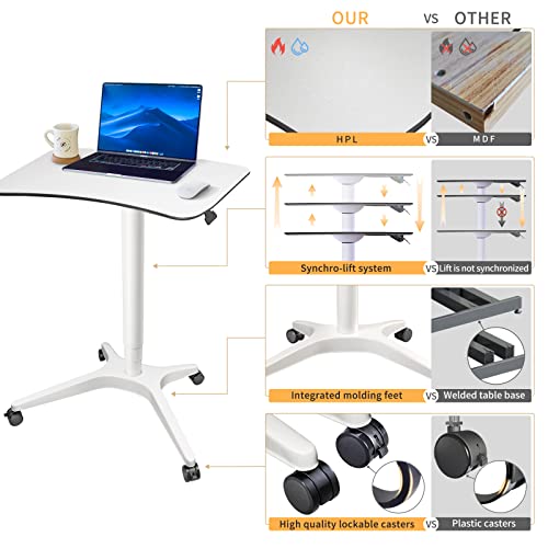 HAOOAH Pneumatic Adjustable Height Desk 29-46.9 in White - Mobile Laptop Stand & Lectern (26W×18D)