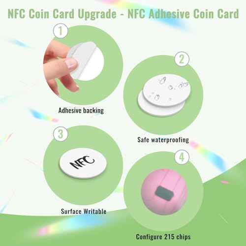 20 Pcs NFC Tags Sticker 25mm NFC Stickers Programmable NFC Coins NTAG215 NFC Chip Home Assistant NFC Tags with Adhesive Back, Compatible with TagMo and NFC Enabled Devices