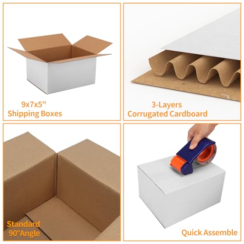 9x7x5 Shipping Boxes Set of 30 - White Corrugated Cardboard Mailing Boxes for Small Business Packaging