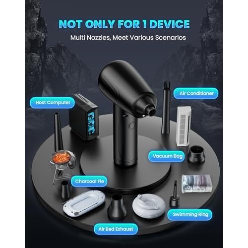 Compressed Air Duster for PC: JoyGeek 11 in 1 Electric Air Duster - 3-Gear Adjustable 120000 RPM Electric Air Duster with LED Light - 9000mAh Cordless Air Compressor for Office/Computer/Car