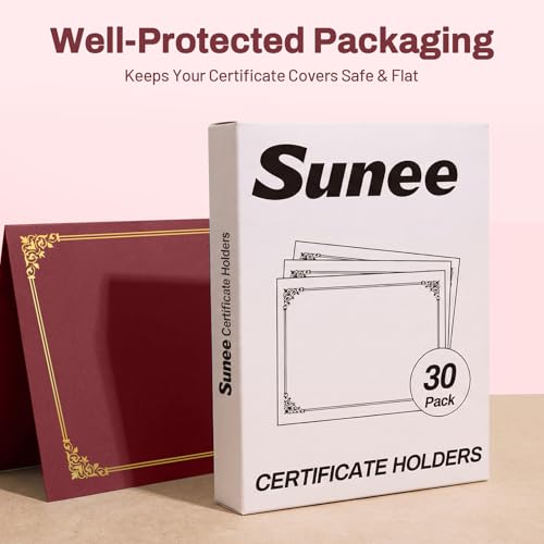 SUNEE 30 Packs Burgundy Certificate Holders with Gold Foil Border, 8.5x11 Letter Size