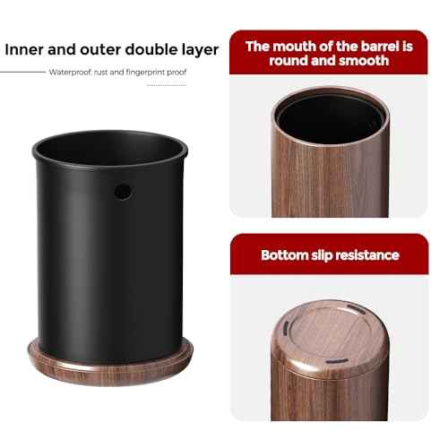8L/2.1GAL Modern Metal Waste Bin with Realistic Wood Texture,Built-in Bag Holder,Open-Top Trash Bin for Bathroom,Home,Office,Living Room (2.1gal Round)