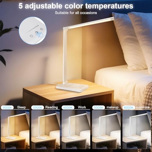 White Crown First-Generation Dimmable LED Desk Lamp with USB Charging & 5 Lighting Modes