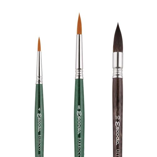 Escoda | Watercolour | Artist Set Conrad Roset | Size 4,8,10 | 3 Brushes | Synthetic Gold Toray + Tendo | Round mop + Round Pointed
