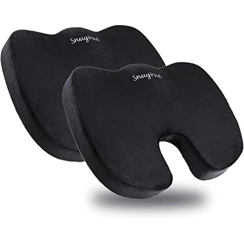 SnugPad Black Memory Foam Seat Cushion - Sciatica, Back, Hip, and Tailbone Pain Relief, Firm Version, Support for Office Chair, Wheelchair, Car. Non-Slip Orthopedic Coccyx Memory Foam (2 Pack)