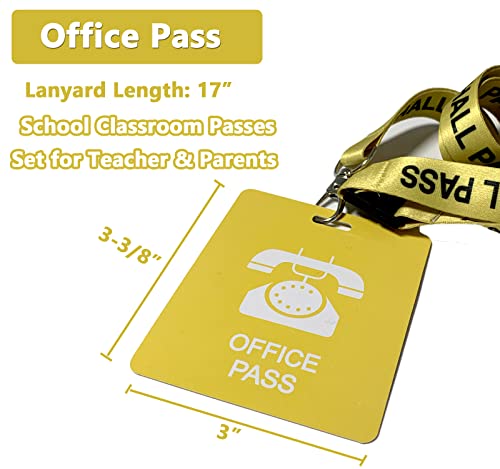 Yellow Office Hall Pass Lanyards with Card Passes, Set of 5 - Unbreakable Classroom Passes for Teachers & Staff