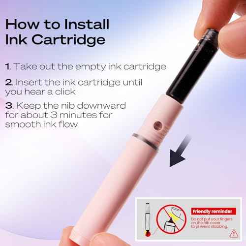 WRITECH Retractable Fountain Pen Set: Black Ink Fine Nib, 5 Refillable Ink Cartridges Included, No Leaking Smooth Writing for Calligraphy Journaling Gift (Pink)