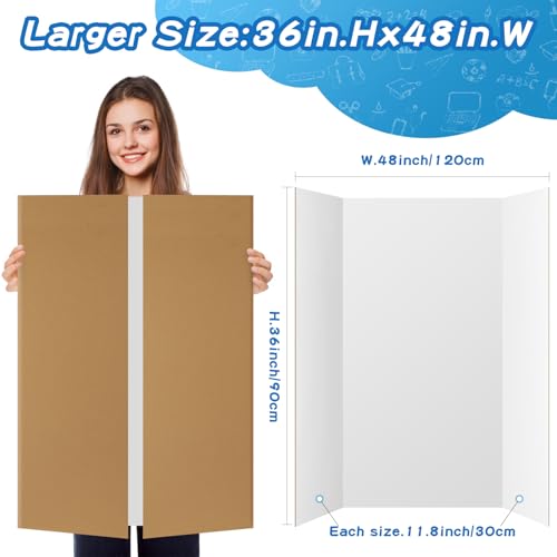 VinTS 8 PCS 36" x 48" Trifold Poster Board White Trifold Foldable Display Poster Board for School Projects, Science Fair,Graduation Exhibitions