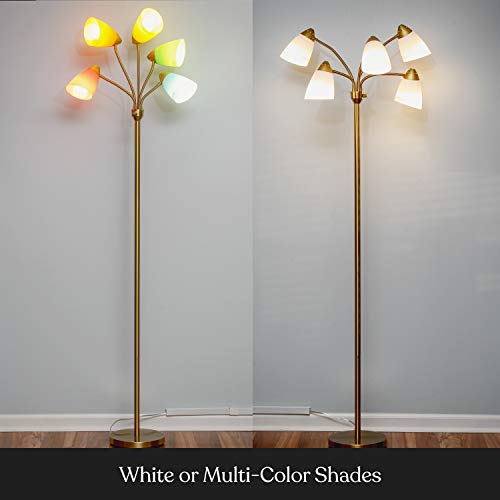Brightech Medusa LED Floor Lamp ? Multi-Head Dimmable Floor Lamp for Living Rooms & Offices ? Tall Lamp with Interchangeable Shades, Adjustable Standing Lamp for Bedroom Reading ? Brass/Gold
