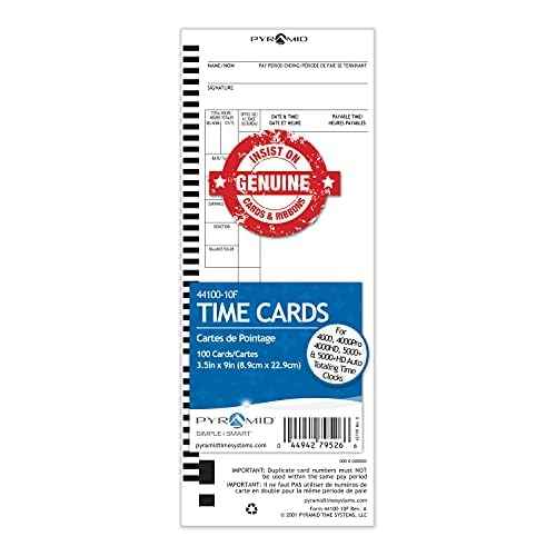 Pyramid Time Systems, 44100-10F, Genuine and Authentic English and French Time Cards for Pyramid Models 4000, 4000ProK, 4000HD, 4000Pro, 5000 & 5000HD Clocks, 100 Pack, Time Cards