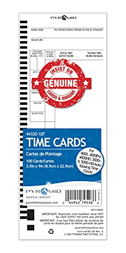 100 Pack Pyramid Time Systems 44100-10F Bilingual English & French Time Cards