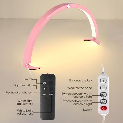 29in Half Moon Light for Desk, Led Nail Tech Lamp with Wire Controller & Remote, Table Lamp for Nails, Tattoo, Eyebrows, 7 Cool/Warm Tones & 10 Brightness