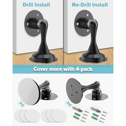 Door Stoppers Magnetic Door Catch - 4 Pack Stainless Steel Heavy Duty Door Stops for Bottom of Door, Wall & Floor Mounting No-Drill Strong Adhesive & Screws, Strong Door Holder to Keep Door Open