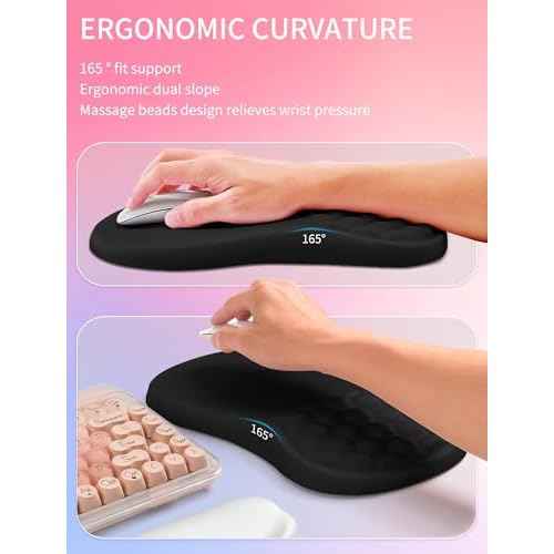 Hokafenle 2in1 Combination, Wave Keyboard Wrist Rest and Ergonomic Curvature Mouse Pad Wrist Support for Relieve Wrist Pain, Filled with Soft Cushion Memory Foam, Black