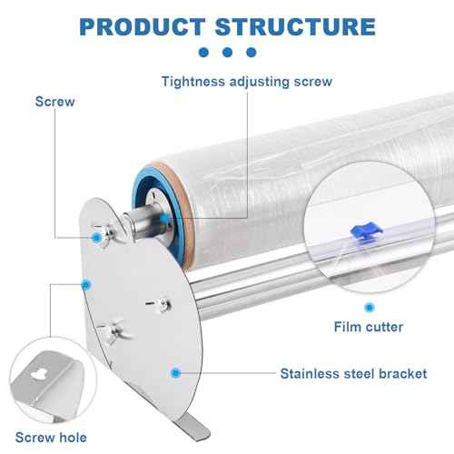 23.6 Inch Stretch Film Dispenser Packing Machine, Stainless Steel Table Stretch Film Wrap Dispenser for Packaging, Moving and Shipping