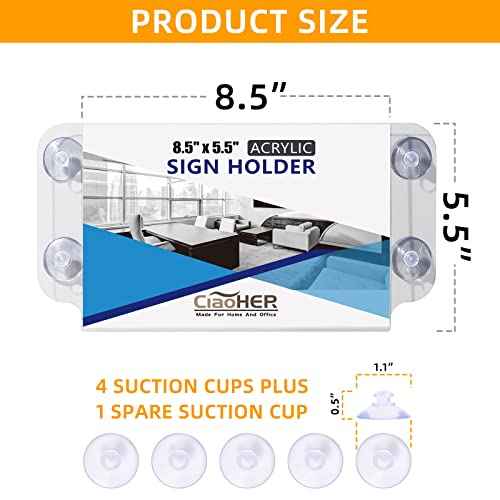 CiaoHER Acrylic Sign Holder 8.5 x 5.5, Clear Acrylic Frames Glass Window Wall Mount Advertising Signage Sign Holder with 4 Suction Cups for Mall, Office, Home, Restaurant, Landscape £¨6 Pack£©