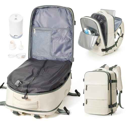 Large Vacuum Backpack Travel with Pump, Waterproof Compression Backpack, Airback Personal Item Carry on Backpacks, Vacpack Compression Bags for Seal, Business Travel Backpacks for Women Men
