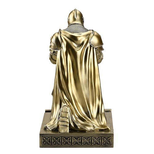 Medieval Armored Warrior Wearing Outerwear, Mobile Phone Stand Knight Pen Holder Desk Organizers, Resin Bookends Paperweight with a Letter Opener for Desk (Bronze)