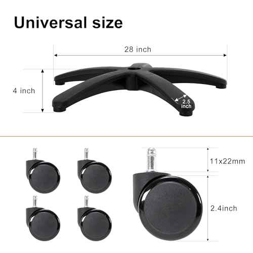 Frassie Nylon Office Gaming Chair Base Replacement with 5 Casters, 28 Inch Heavy Duty Chair Base Wheels Part Black
