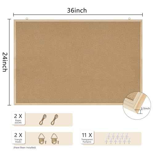 Cork Board Bulletin Board,36x24 Cork Board for Office with Pin Oak Wood Boards,Message Board or Vision Board Decoration.