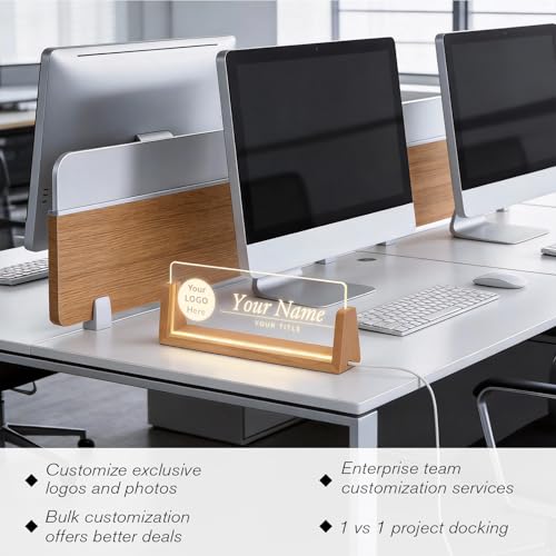 Personalized Light Up Acrylic Desk Name Plate with Walnut Base - LOGO Edition