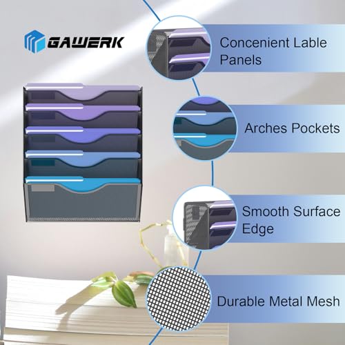 Gawerk Black 5-Tier Wall Hanging File Organizer Mesh Mail Paper Storage