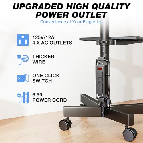 Rolling TV Stand with Power Outlet, Mobile TV Carts for 23-55 60 Inch TVs Curved/Flat Screen up to 88 lbs,Tilt Height Adjustable Portable TV Stand with wheels for Home Office,Max VESA 400x400mm