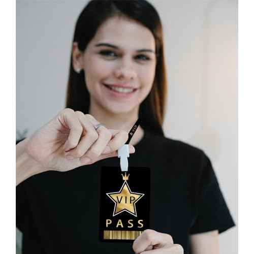 50 Sets VIP Badge Lanyards with VIP Pass Cards VIP Lanyards with Star, Black Breakaway Lanyard PVC VIP Cards for Backstage Concert Event Birthday Party Organizer (Black, Gold)