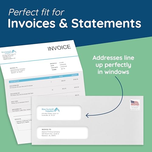 Blue Summit Supplies #9 Double Window Security Envelopes, Flip & Seal, 500 Pack