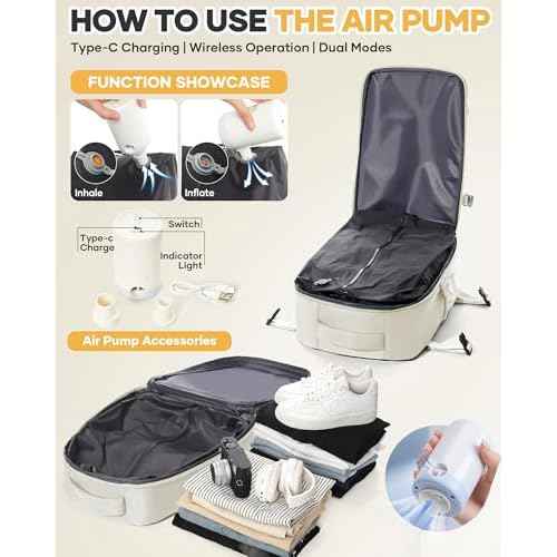 Vacuum Seal Backpack for Clothing Travel with Air Pump Waterproof Laptop Carry On Backpack Personal item Travel Essentials Compression Space Saver Bags Storage with Vacuum System Women Beige