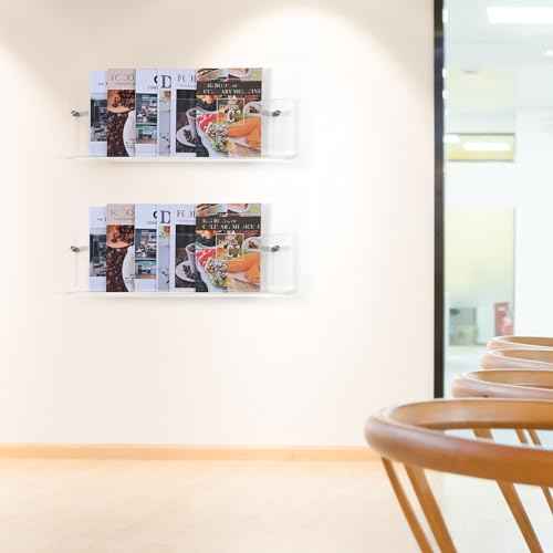 2 Pack 24 Inch Clear Acrylic Magazine Holder, Floating Brochure Display, Invisible Record Holder Magazine Rack, Hanging Bookshelf Literature for Waiting Room, Office, Home