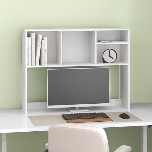 Furevol Hagen Desktop Bookshelf Hutch, 37W x 28.7H x 9.4D in, White - 4-Shelf Desk Organizer