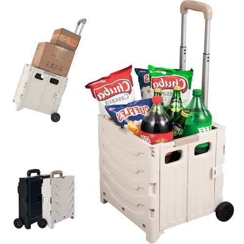Collapsible Rolling Carts with 2 Wheels, Shopping Cart for Grocery, Office, and Classroom Use, Foldable Design with Durable Wheels, Supports up to 66 lbs, Grey