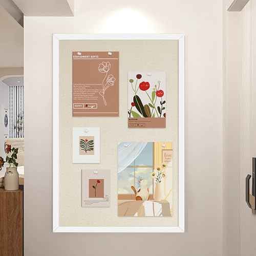 24x36 Inch Cork Board for Wall Hanging with Linen, Bulletin Board with Push Pins, Mounted Memo Message Board for Home Office Decor, Dorm Room Essentials, Classroom Organization