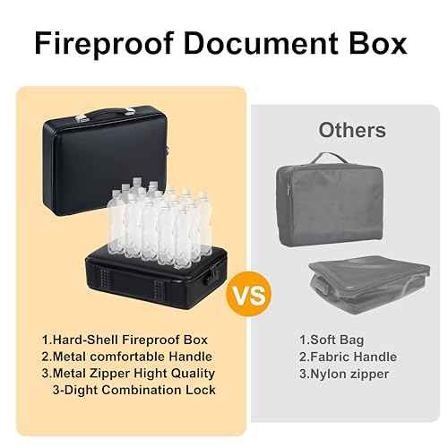 Fireproof Document Box - Hard-Shell Design Waterproof & Fireproof Document Safe with Lock, Fire Proof File Box for Documents, Certificates, Laptops, Passports, Black