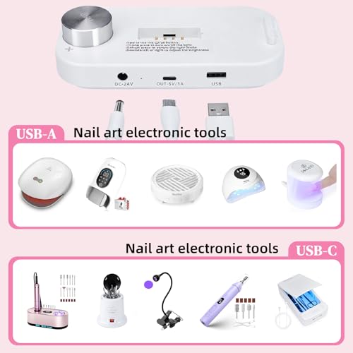 BZJ 34in Large Nail Light for Desk Foldable Moon Lamp LED 3 Color Stepless Dimming Pink Table Lamp with Base Phone Stand for Beauty Eyelash Makeup Tattoo Crafts Reading Spa Salon Tech